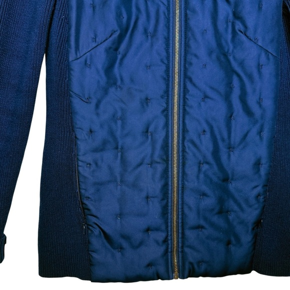 J. McLAUGHLIN Quilted Silk Ribbed Knit Zip Sweater Size Small in Midnight Blue - Picture 5 of 13